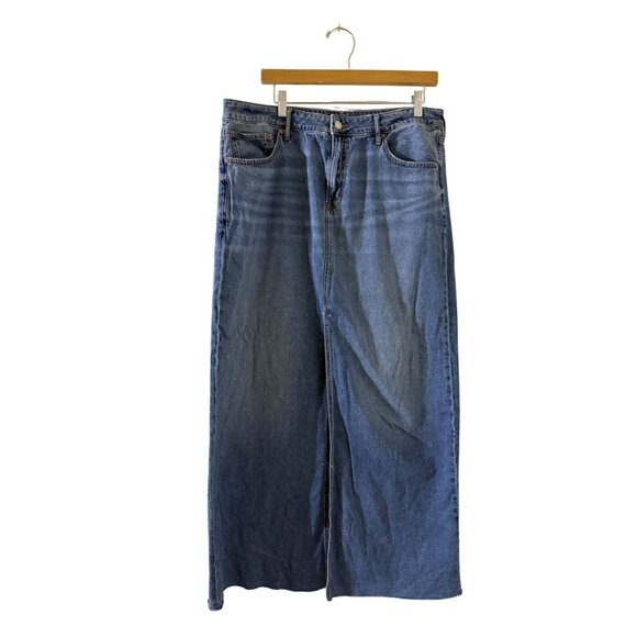 American Eagle Women's Blue Raw Hem Low Rise maxi Skirt Front Slit Size 14 Y2K - Picture 1 of 9
